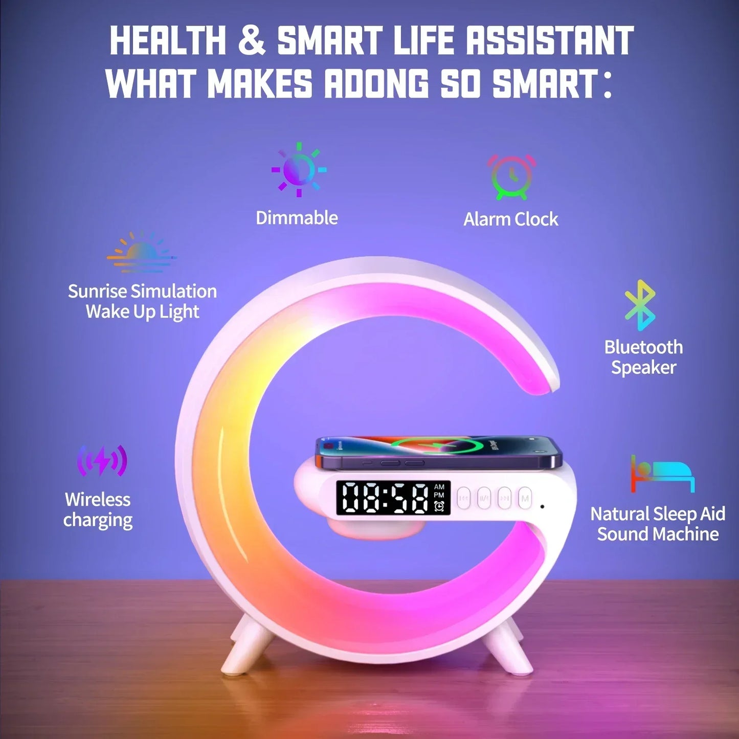Wireless Charger Stand RGB Alarm Clock